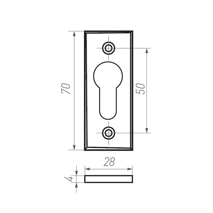 Dauby 1 Stück PZ ROSETTE PBTC Q Rohbronze poliert (RBP) 30x68mm - Rechteckig