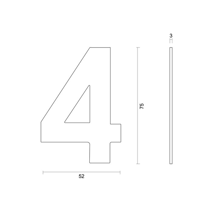 HDD Hausnummer flach „4“ – selbstklebend – 75 mm – Edelstahl