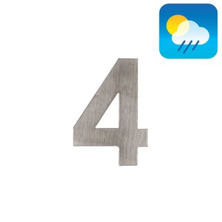 HDD House number flat "4" - self-adhesive - 75mm - stainless steel