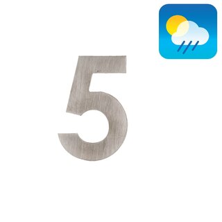 HDD House number flat "5" - self-adhesive - 75mm - stainless steel