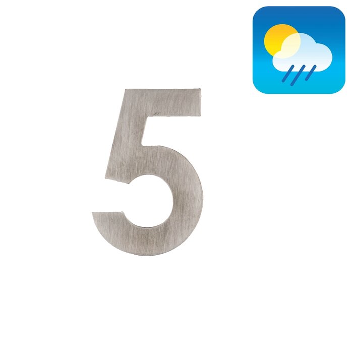 HDD House number flat "5" - self-adhesive - 75mm - stainless steel