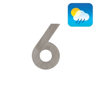 HDD House number flat "6" - self-adhesive - 75mm - stainless steel