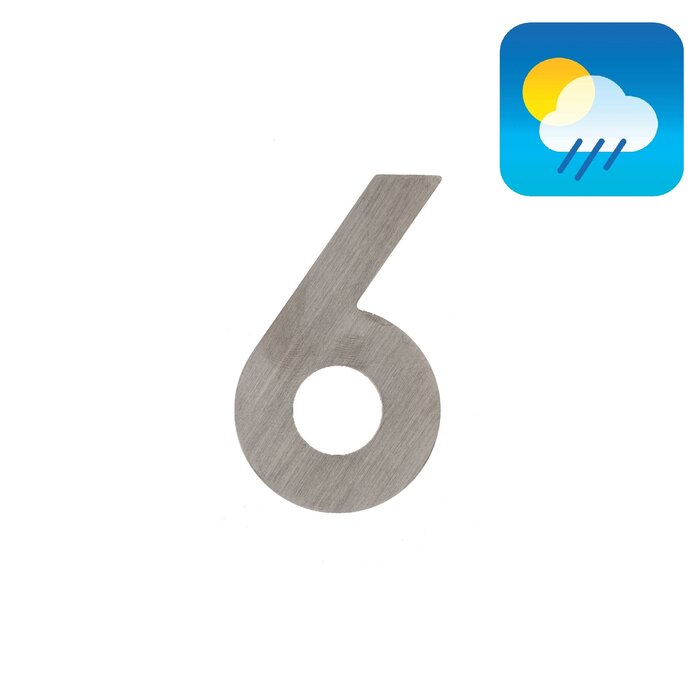 HDD House number flat "6" - self-adhesive - 75mm - stainless steel