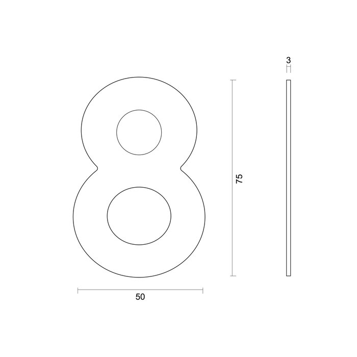 HDD Flache Hausnummer „8“ – selbstklebend – 75 mm – Edelstahl