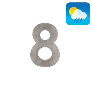 HDD Flat house number "8" - self-adhesive - 75mm - stainless steel