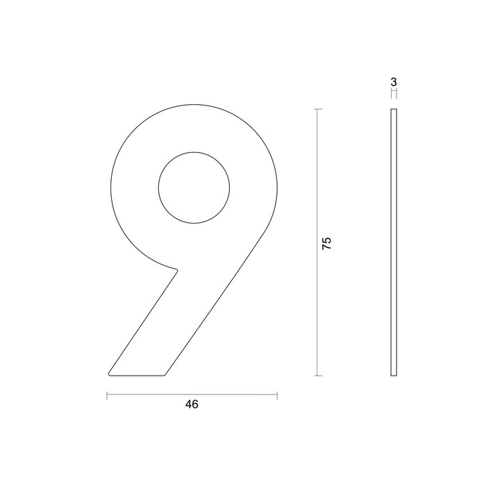 HDD Flat house number "9" - self-adhesive - 75mm - stainless steel
