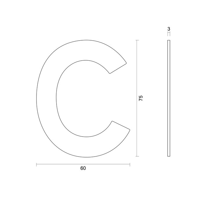 HDD Zwarte huisletter plat "C" - zelfklevend - 75mm - RVS