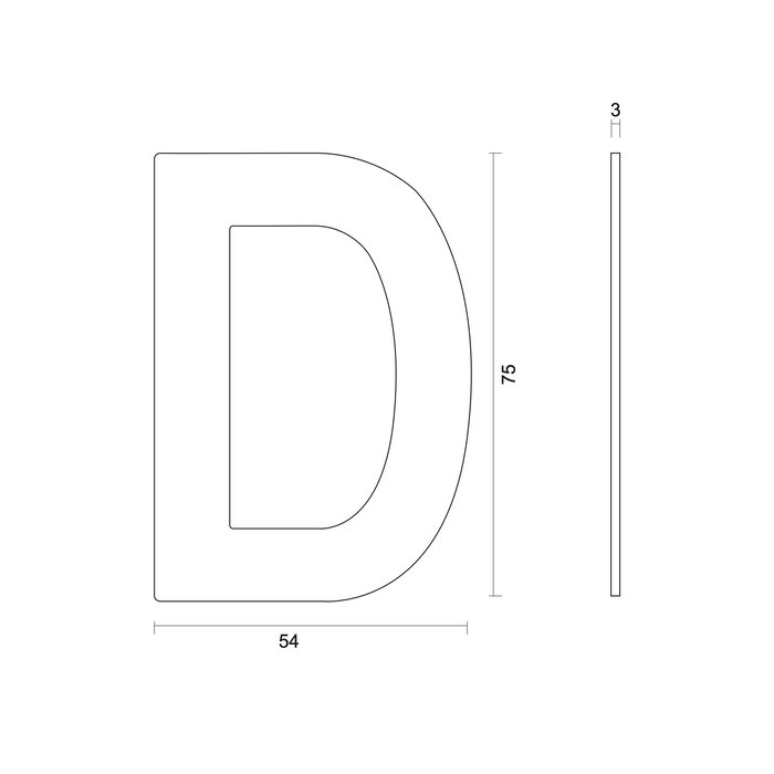 HDD Black house letter flat "D" - self-adhesive - 75mm - stainless steel