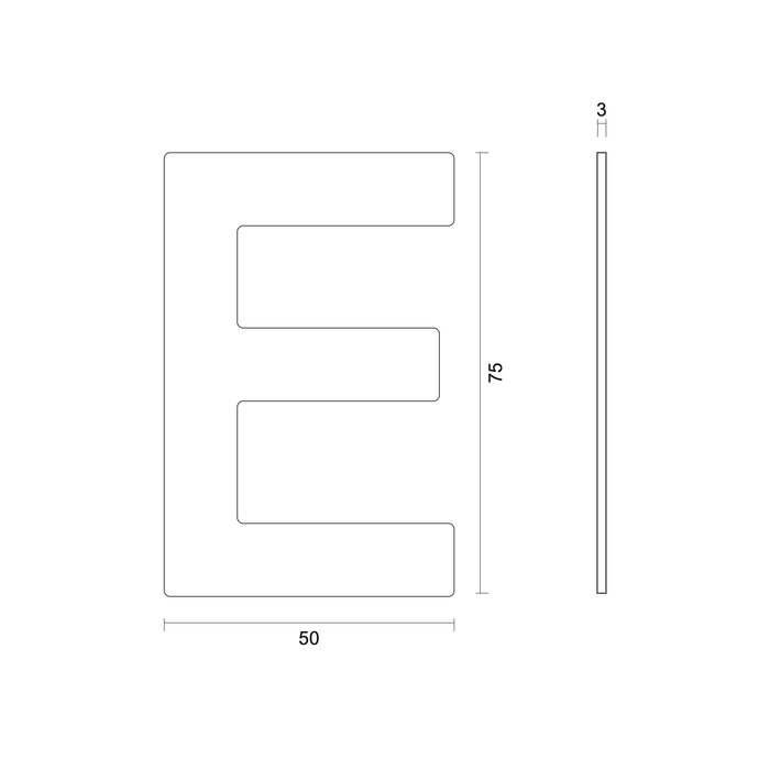 HDD Black house letter flat "E" - self-adhesive - 75mm - stainless steel