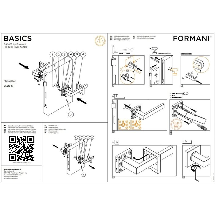 Formani Square Formani door handles Basics BSQ2-G IM - matt gold PVD
