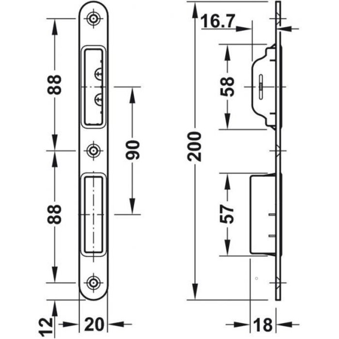 DKS Magneetslot PZ met sleutel - 235x20mm - Asmaat 72mm - Doorn 55mm - RVS -met sluitplaat