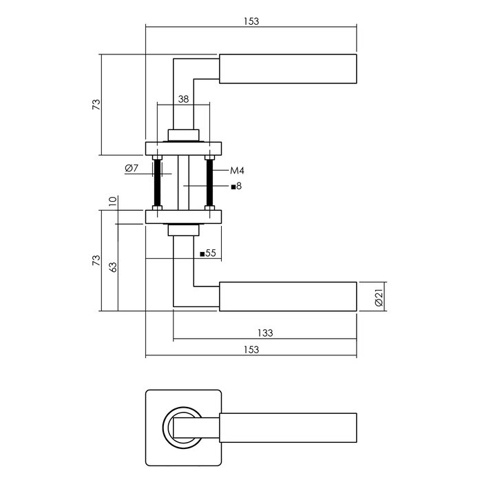 Intersteel Intersteel Poignée de porte Bau-Stil sur rosace carrée 55x55x10 mm - Gris anthracite