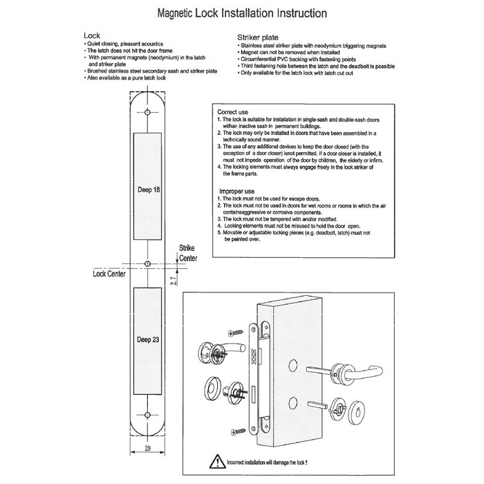 DKS Zwart magneetslot met sleutel - 235x20mm - Asmaat 72mm - Doorn 55mm - met sluitplaat