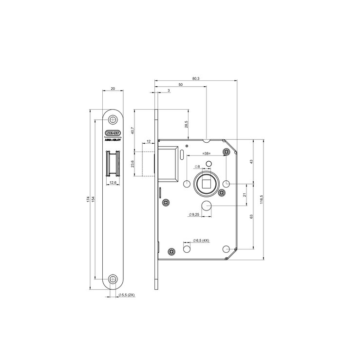 Assa Abloy Magnetisches Fassschloss NEMEF 1255/77-50 – Edelstahl – ohne Verschlussbecher