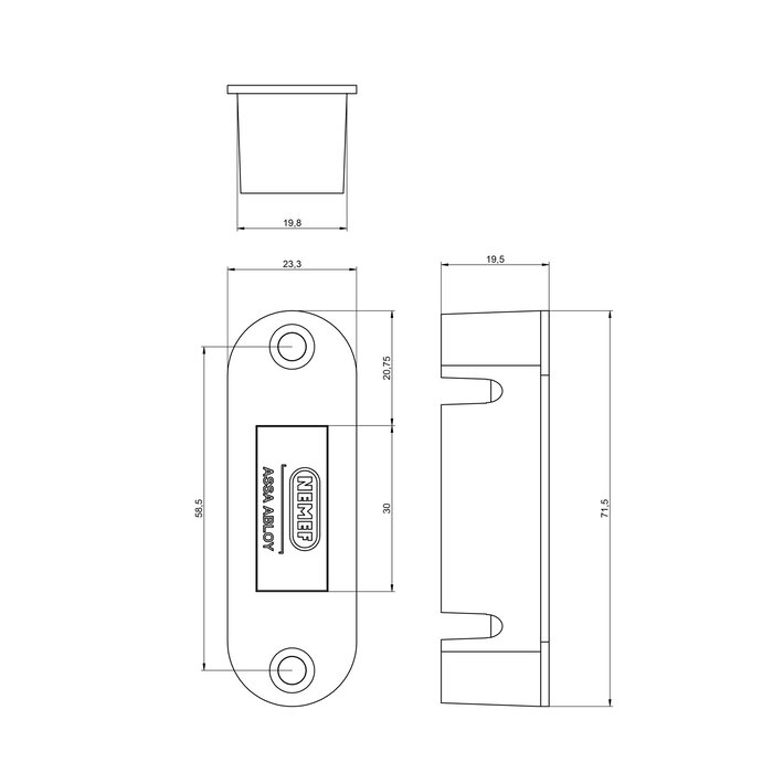 Assa Abloy Afgeronde magneet sluitkom SK1255/73 uit kunststof met zwarte sluitplaat