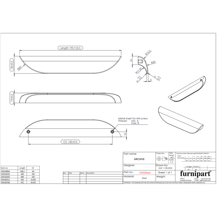 Furnipart Furnipart meubelgrepen ARCHIVE - hout  - gelakt/niet gelakt