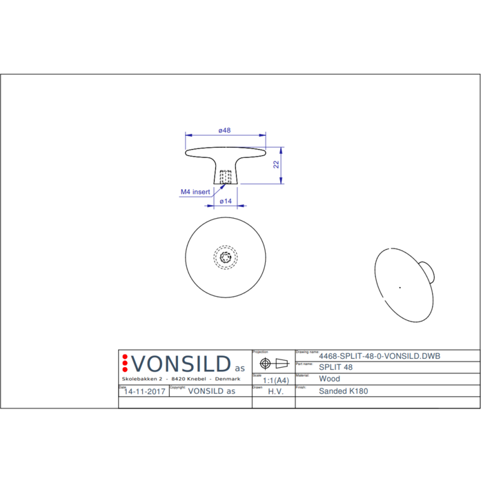 Furnipart Furnipart meubelknoppen CLOUD - hout - gelakt