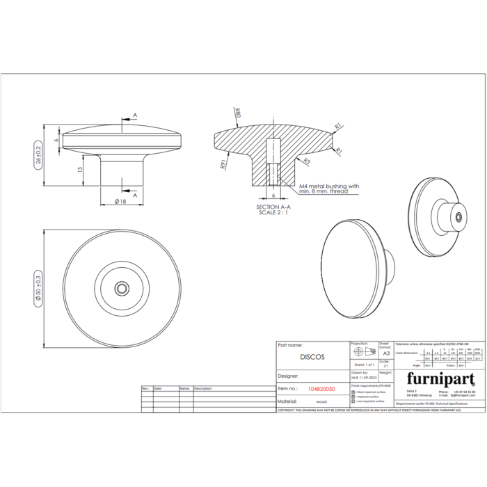 Furnipart Furnipart DISCOS Möbelknöpfe - Holz - lackiert