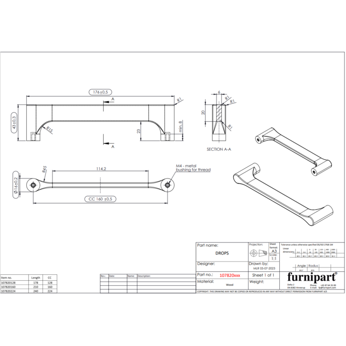 Furnipart Furnipart meubelgrepen DROPS - Hout  - gelakt