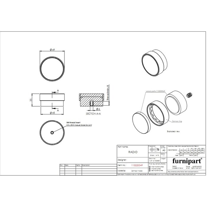 Furnipart Furnipart furniture knobs RADIO - lacquered wood & metal