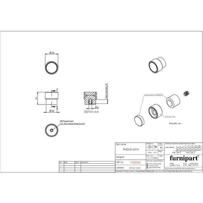 Furnipart Boutons de meubles Furnipart RADIO MINI - bois laqué et métal