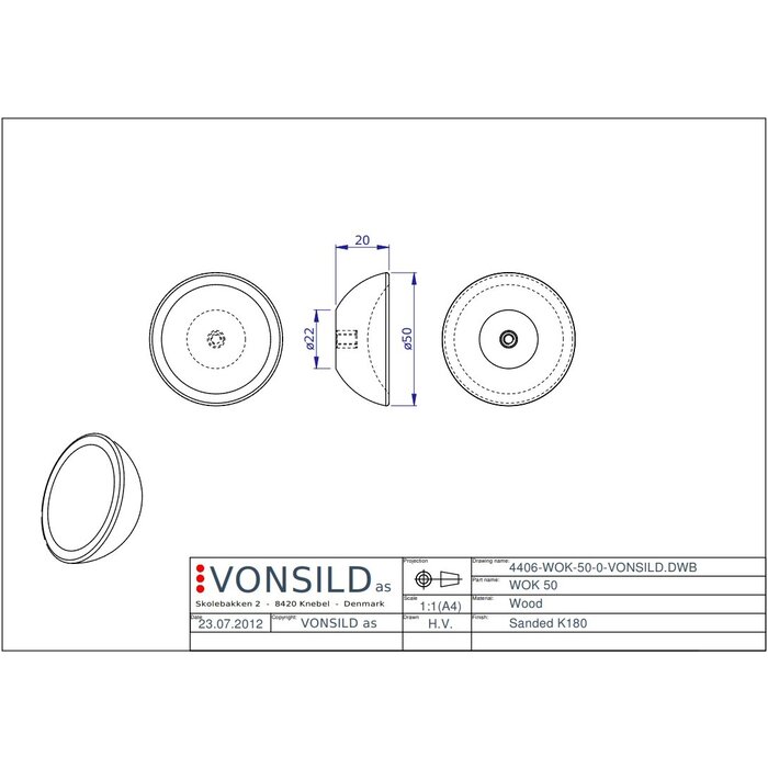 Furnipart Furnipart Möbelknöpfe WOK – Holz farbig lackiert