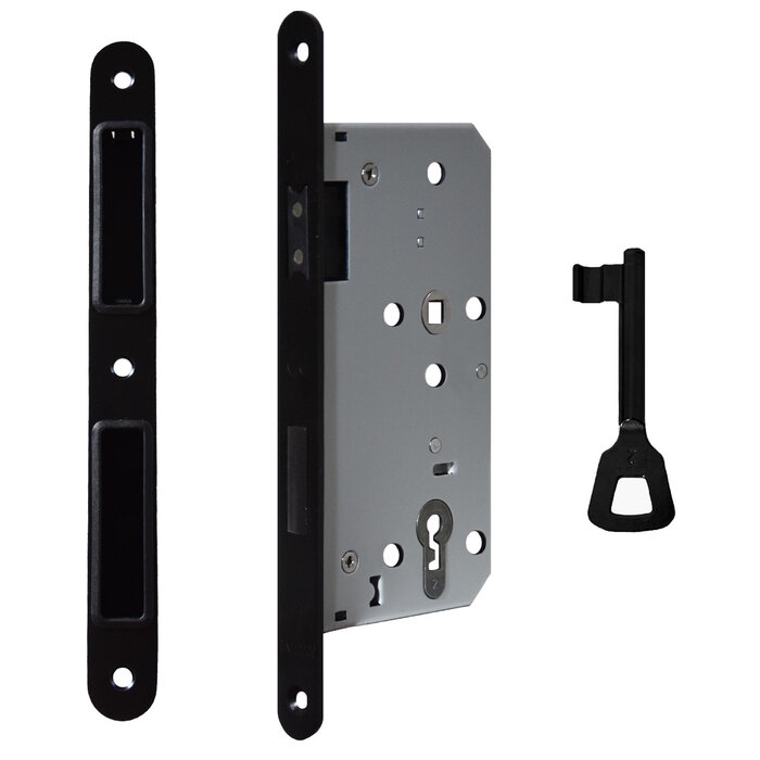 DKS Schwarzes Magnetschloss mit Schlüssel – 235 x 20 mm – Achsgröße 72 mm – Dorn 55 mm – mit Schließblech