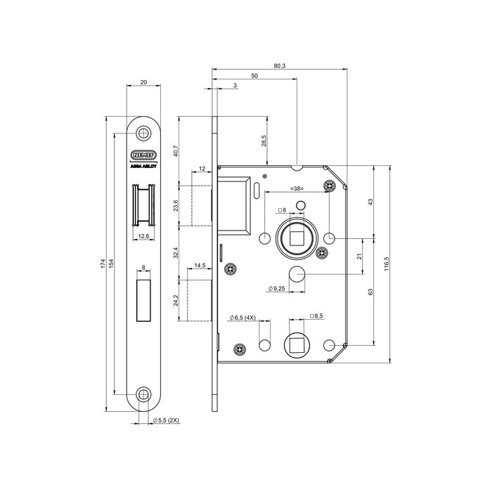 NEMEF Magnetic bathroom door lock NEMEF 1264/73-50 - matt black - without closing cup