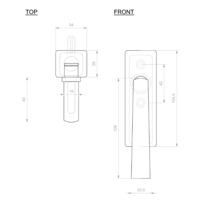 Dauby Piece of window handle PH1925+/ DKS aged iron – black (VO) lockable