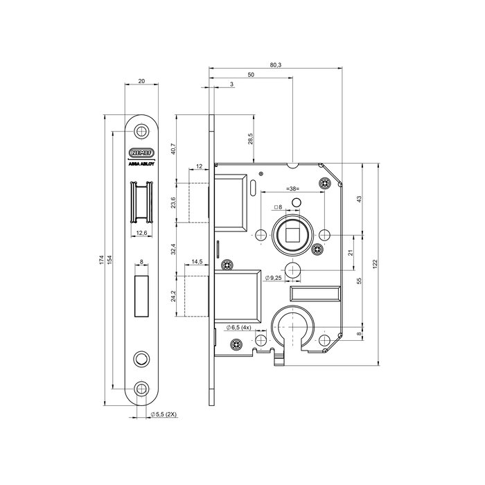 NEMEF Magnet cylinder lock NEMEF 1269/77-50 - Stainless steel - without closing cup
