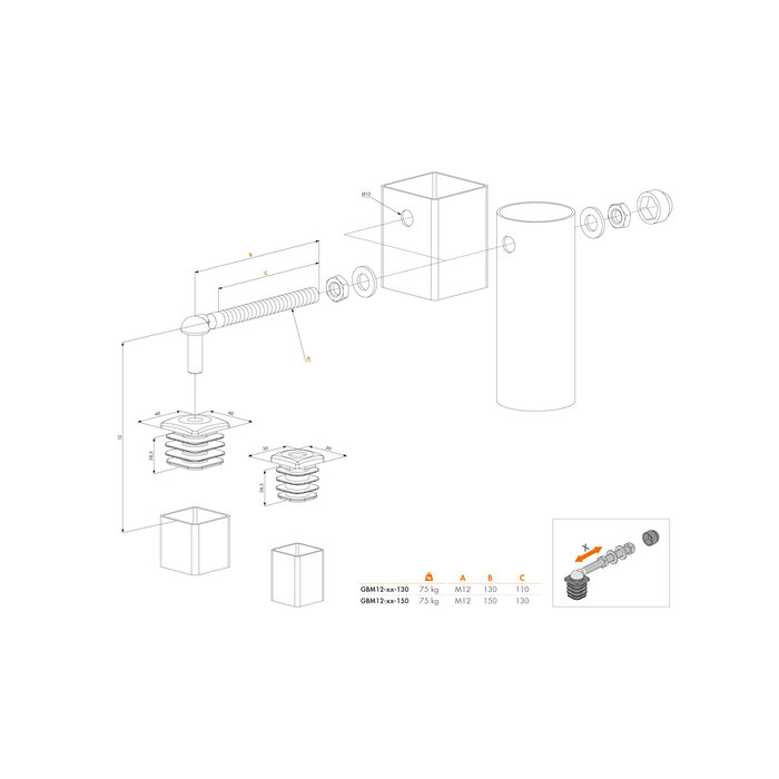 LOCINOX Locinox Scharnierset für Gartentor GBM 12 mit Kunststoffkappen – 2 Stück