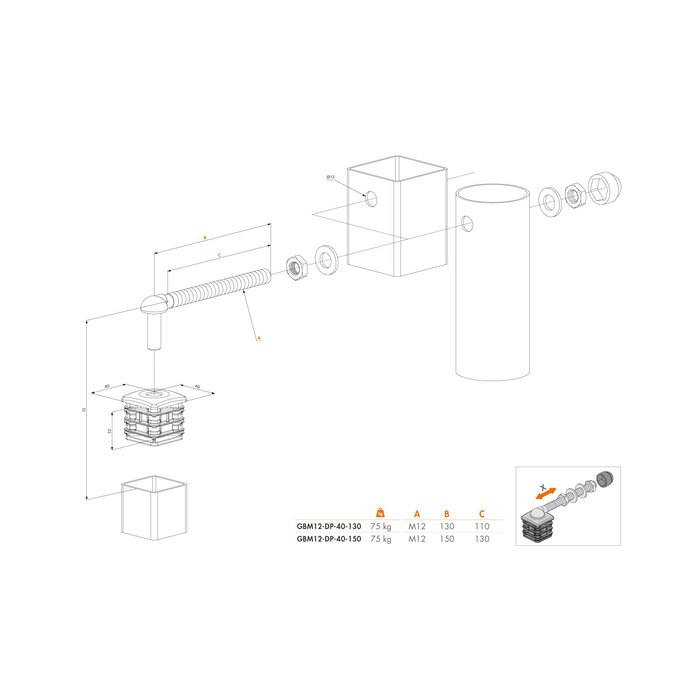 LOCINOX Locinox Scharnierset für Gartentor GBM12-DP40 mit Aluminiumkappen – 2 Stück