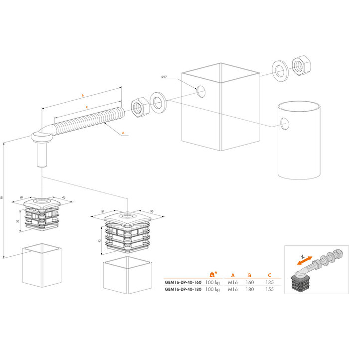 LOCINOX Locinox Scharnierset für Gartentor GBM16-DP mit Aluminiumkappen – 2 Stück