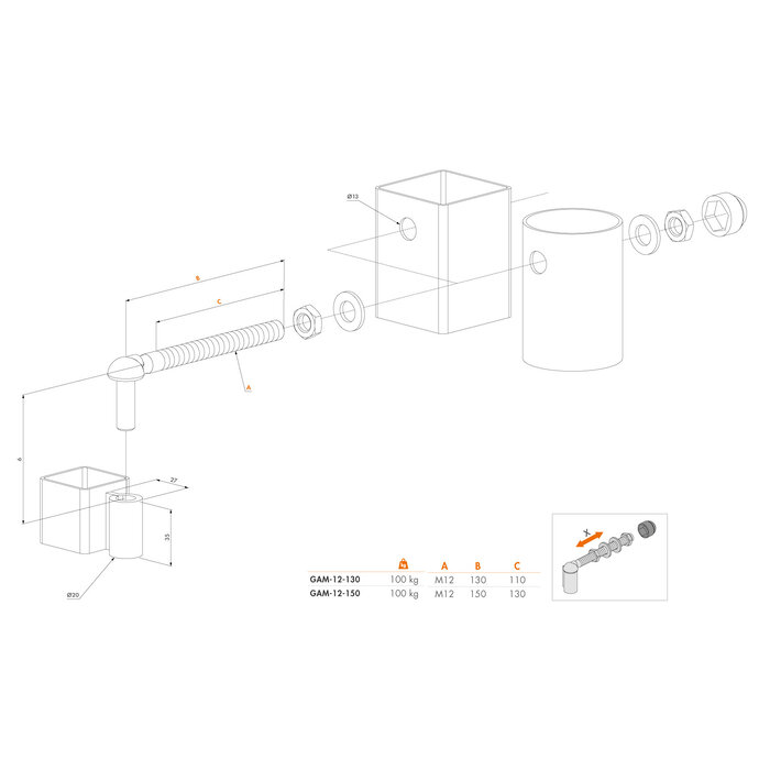 LOCINOX Locinox Scharnierensetje voor tuinpoorten GAM12 - 2 stuks