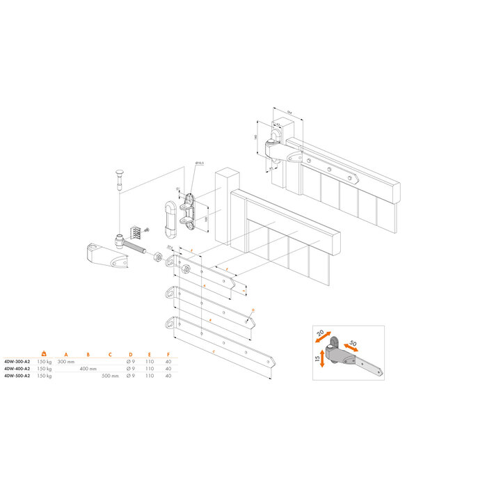 LOCINOX Locinox vandalisme bestendig scharnier 4DW-A2 - 180° - houten poorten - 2 stuks