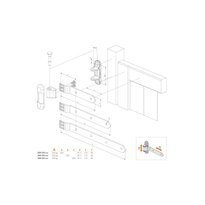 LOCINOX Locinox Verstellbares dreidimensionales Scharnier 3DW-A2 – 180° – Holztore – 2 Stück