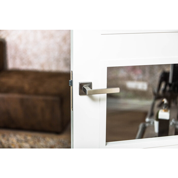 In-Door Marbella stainless steel door handles on square rosettes