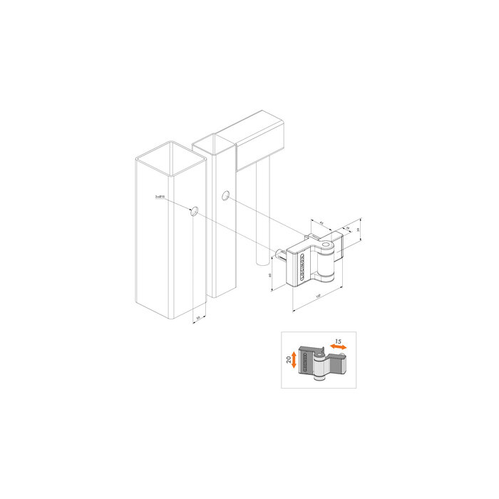 LOCINOX Locinox 2-dimensionales, um 180° verstellbares Scharnier PUMA – 2 Stück