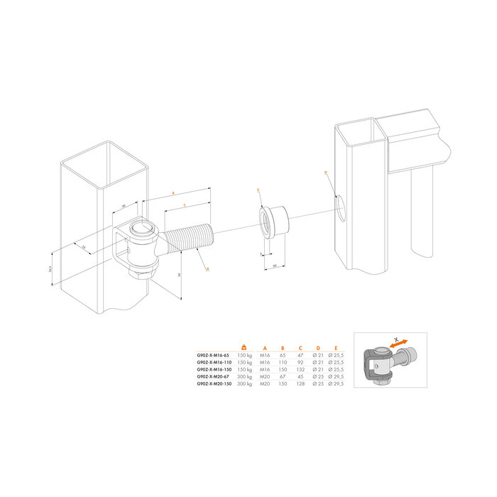 LOCINOX Locinox Anti-Vandalismus-Scharnier 90° -G90Z - 2 Stück