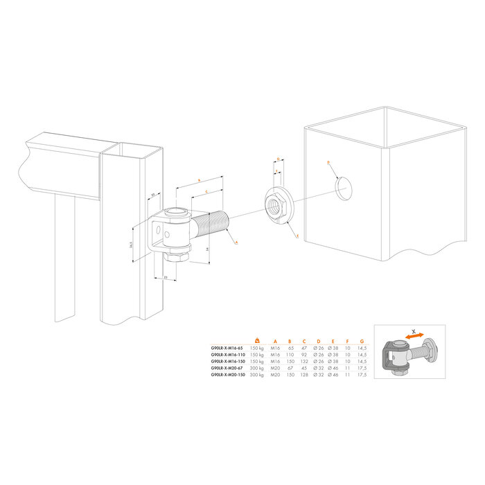 LOCINOX Locinox  Anti vandalisme scharnier 90° -G90LR met regelmoer - 2 stuks