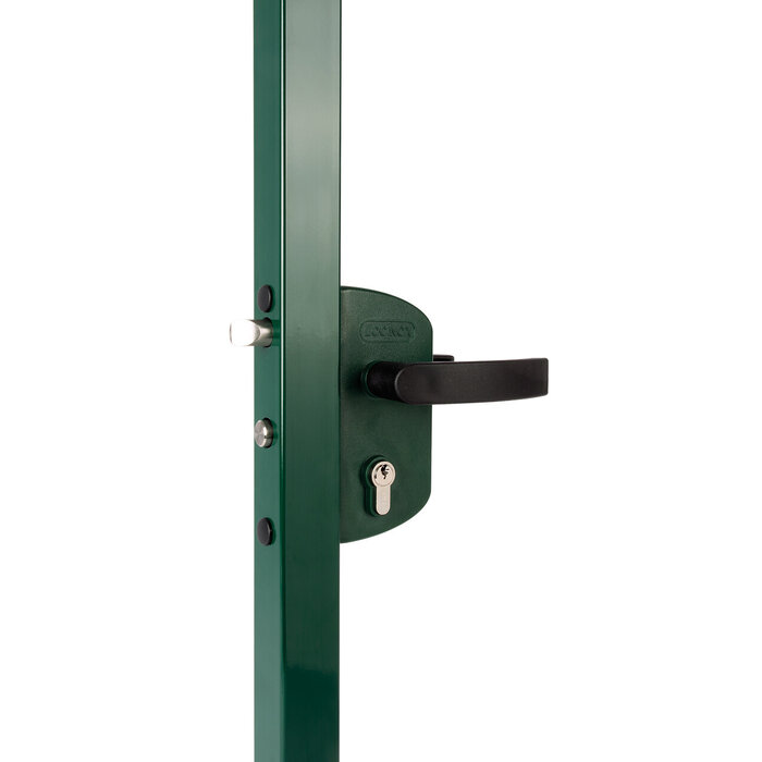 LOCINOX Locinox Aufputz-Gartentorschloss LARZ40P1LVCAP für Rundprofil 40 mm + Türgriffe und Zylinderverriegelung unterschiedlich