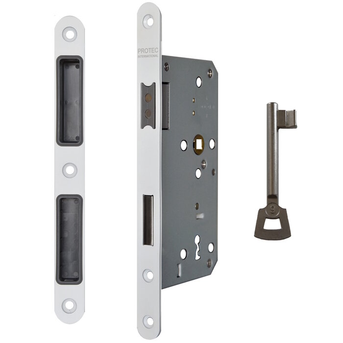 DKS Serrure magnétique blanche avec clé - 235x20mm - Axe 72mm - Mandrin 55mm - avec gâche