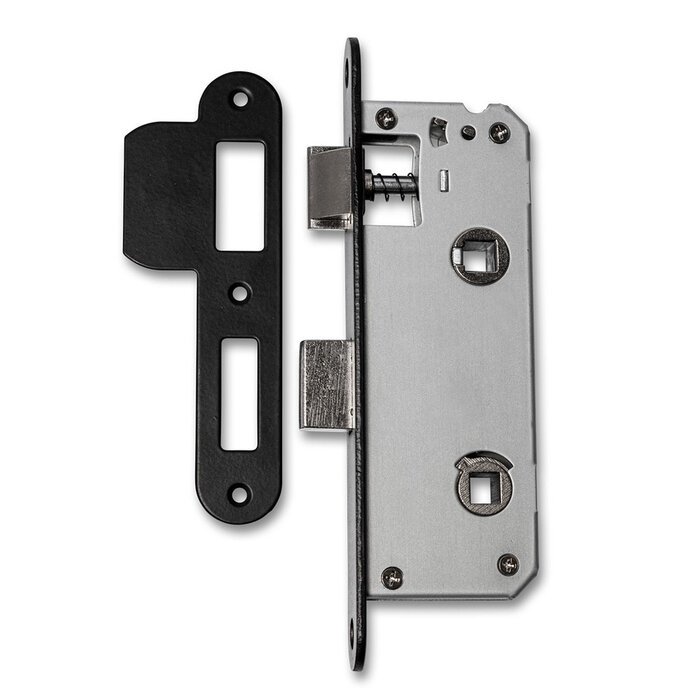 In-Door Schwarze Toilette mit schmalem Schloss – abgerundete Frontplatte 20 x 174 mm – Dornmaß 35 mm – Mittelmaß 63 mm