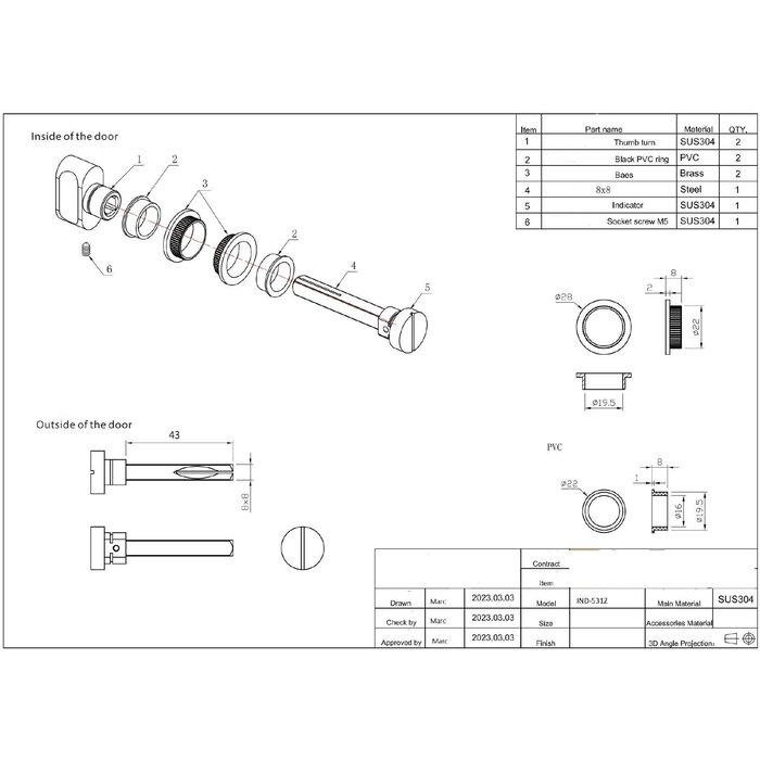 In-Door Minimalistisch vrij en bezet - WC garnituur - RVS/Zwart
