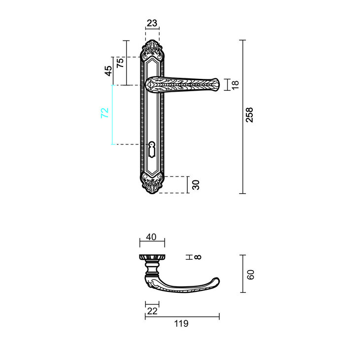 HDD Door handles LYDIA on plate - Bronze
