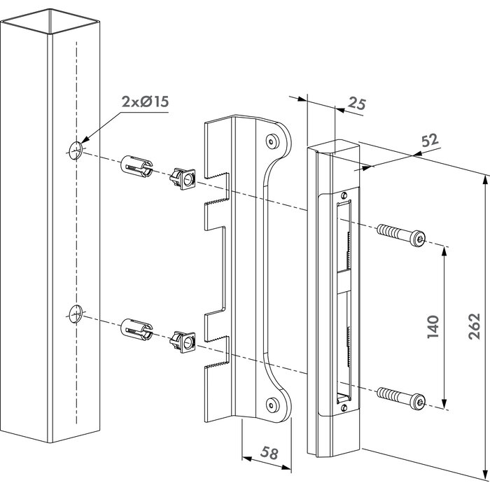 LOCINOX Locinox slotvanger in opbouw SFKO-QF voor forty- fifty- en sixtylock