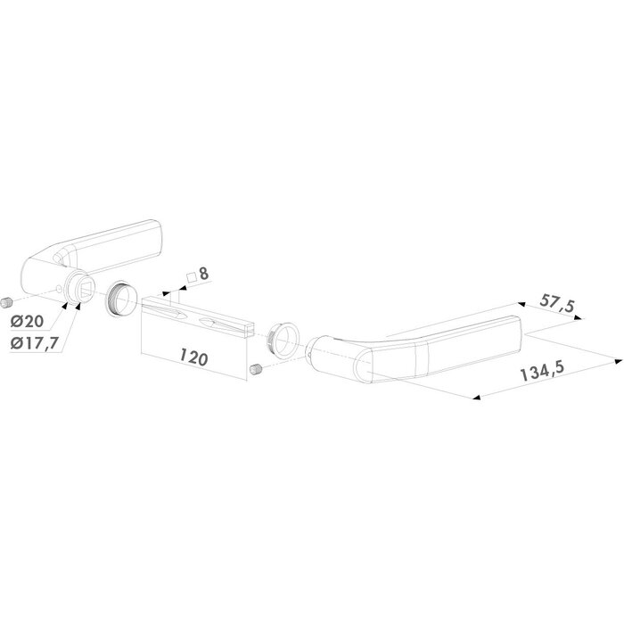 LOCINOX Paar aluminium deurklinken 3006 J-H  voor Locinox insteeksloten met stift 120 mm