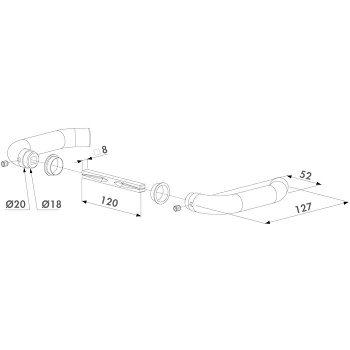 LOCINOX Paire de poignées de porte en inox 3006 IH pour serrures à mortaiser Locinox avec axe 120 mm
