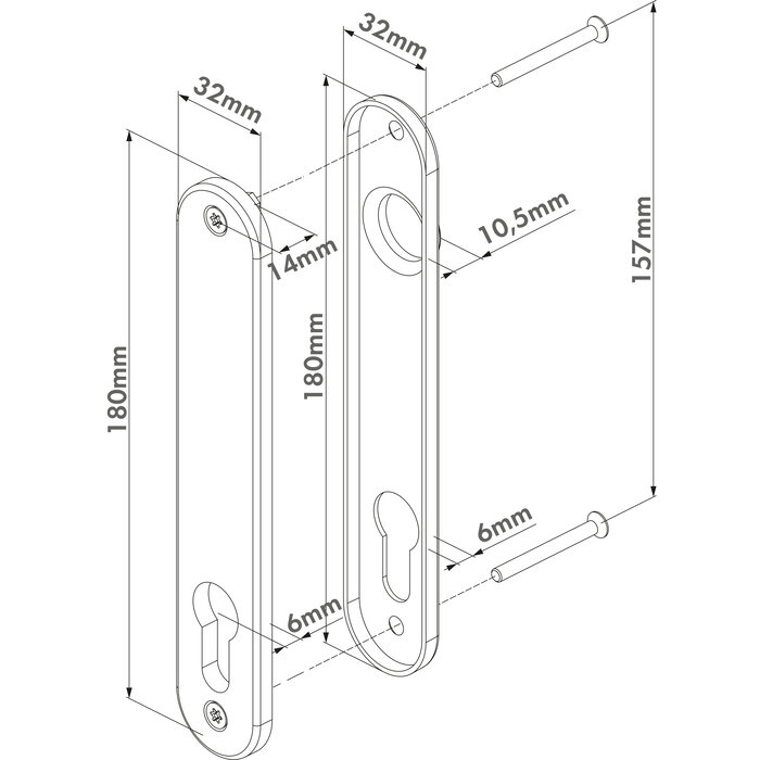LOCINOX Paire de plaques de recouvrement aveugles 3025-HYB-BLIND-ALU pour serrures à mortaise Locinox - fixation continue