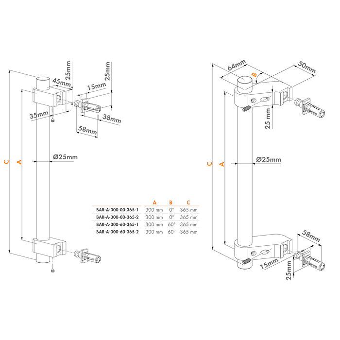 LOCINOX Enkele zwarte Locinox deurgreep BAR-A-300 - recht of schuin